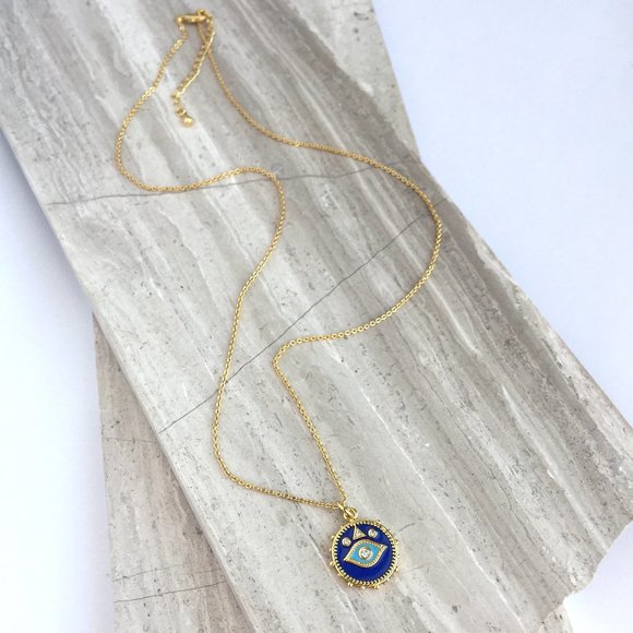 Blue enamel Protective Eye Medallion Necklace - Picture 2 of 5